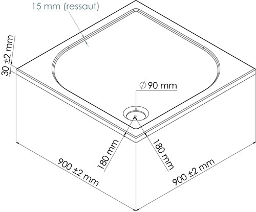 Receveur de douche extra-plat en béton de synthèse 90x90cm